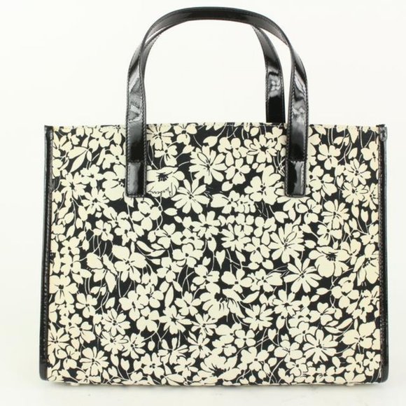 Burberry Black x White Floral Shopper Tote with Nova Check Pouch 922Bur86 - Picture 7 of 12
